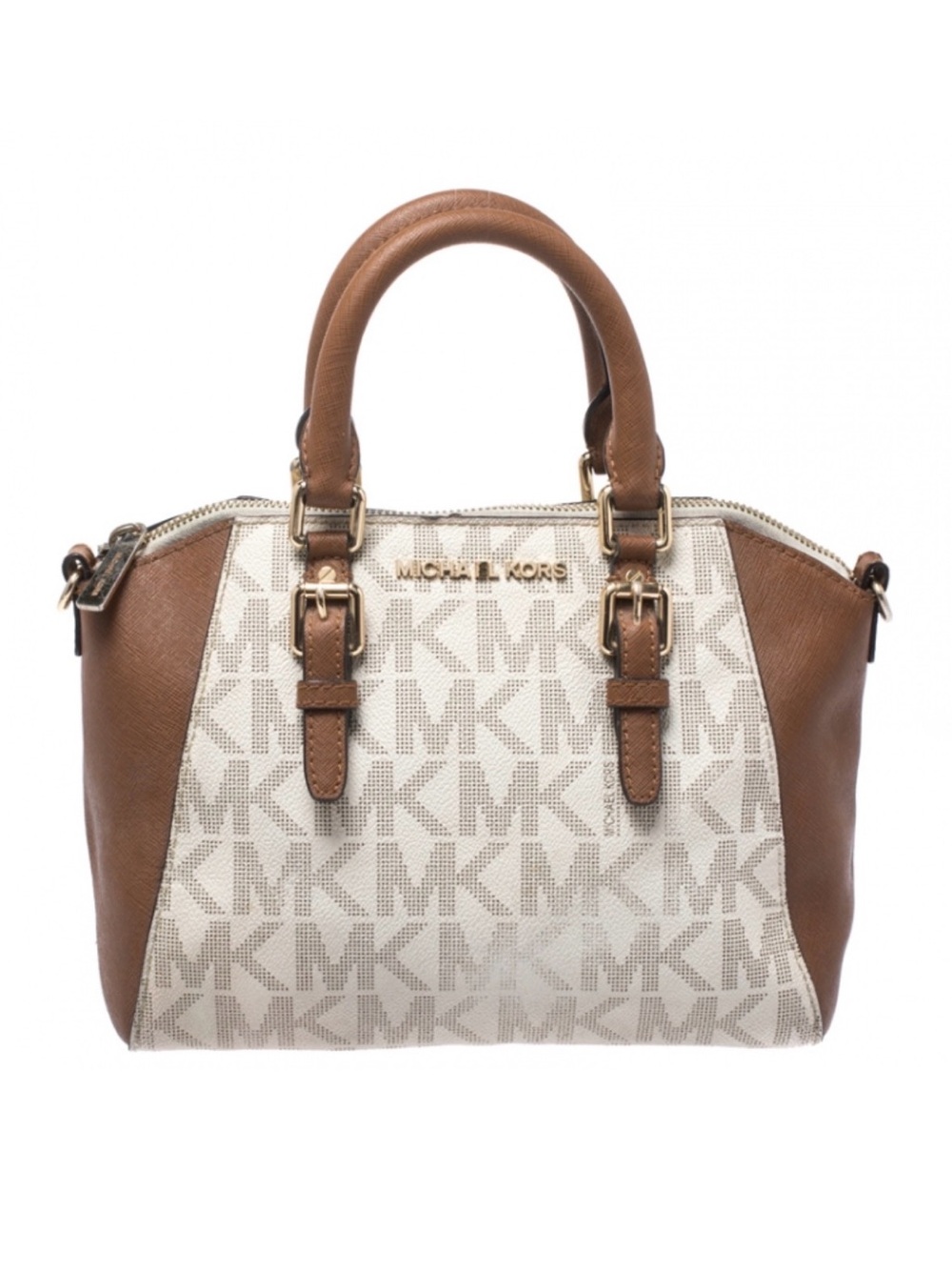 Ciara Michael Kors Brown Cream Signature Satchel Purse Bag Authentic removable